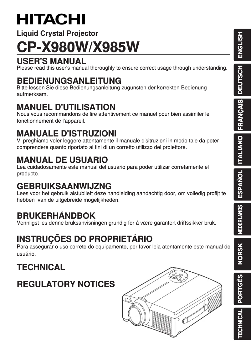 Page 1 de la notice Manuel utilisateur Hitachi CP-X980W