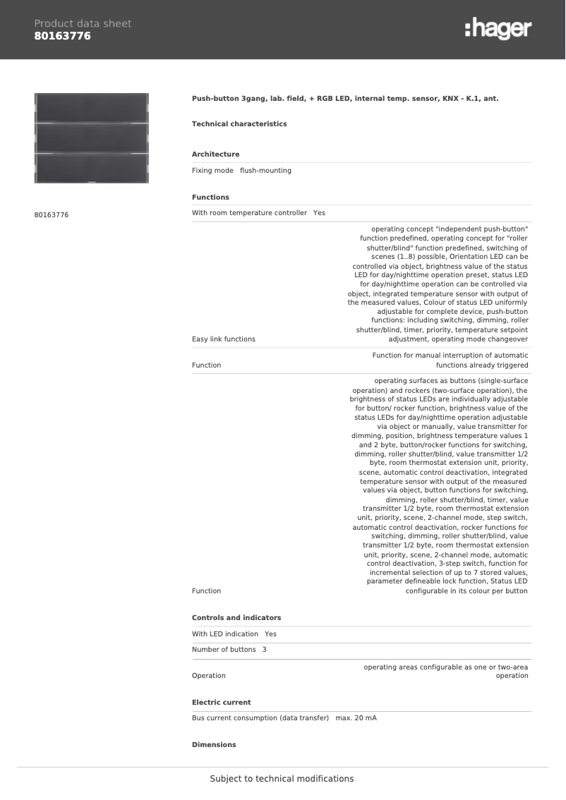Page n°1 - Fiche technique Berker 80163776