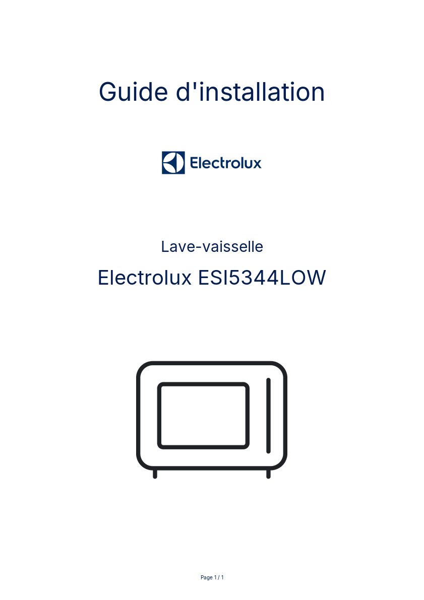 Page n°1 - Guide d'installation Electrolux ESI5344LOW