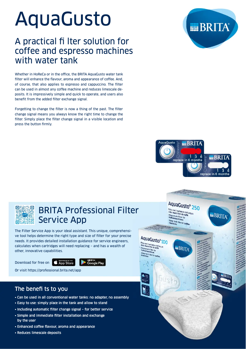 Page 1 de la notice Fiche technique BRITA AquaGusto