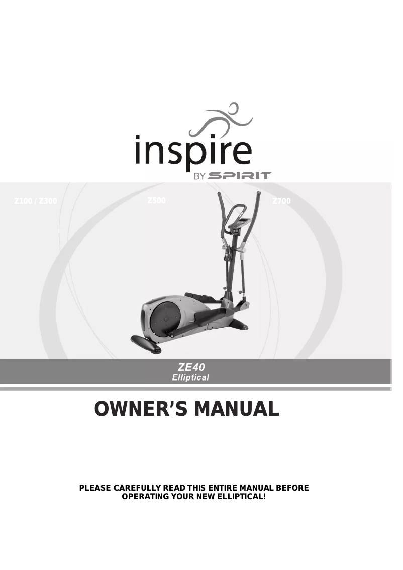 Page 1 de la notice Manuel utilisateur Spirit ZE40 Elliptical Trainer
