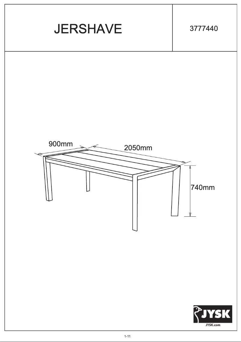 Page 1 de la notice Manuel utilisateur JYSK Jershave (90x205x75)