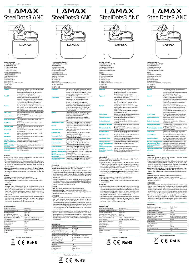 Page 1 de la notice Manuel utilisateur Lamax SteelDots3 ANC