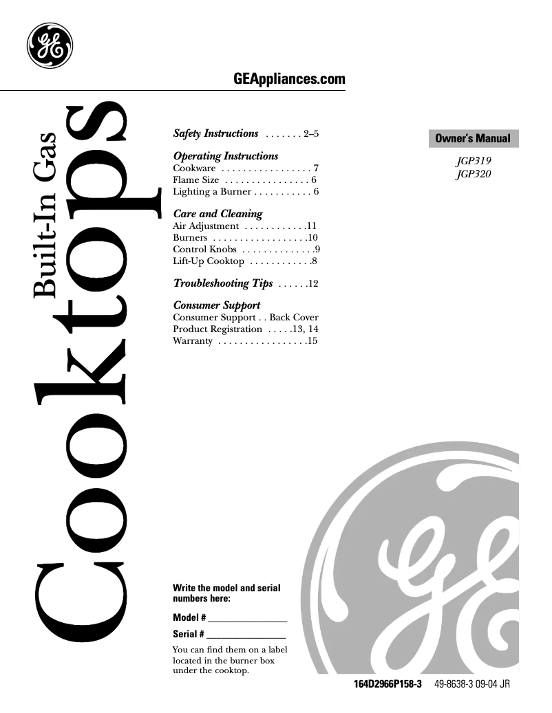 Page n°1 - Manuel d'utilisation et d'entretien GE JGP320EVWH