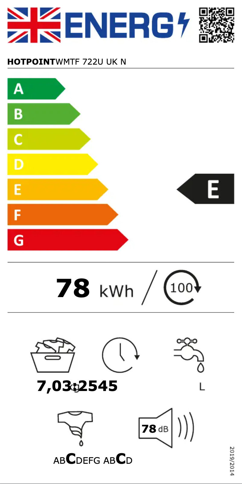 Page n°1 - Label énergétique Hotpoint WMTF 722U UK N