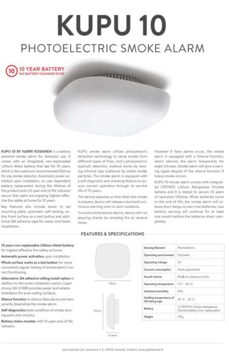 Page n°1 - Manuel utilisateur Jalo Helsinki KUPU 10