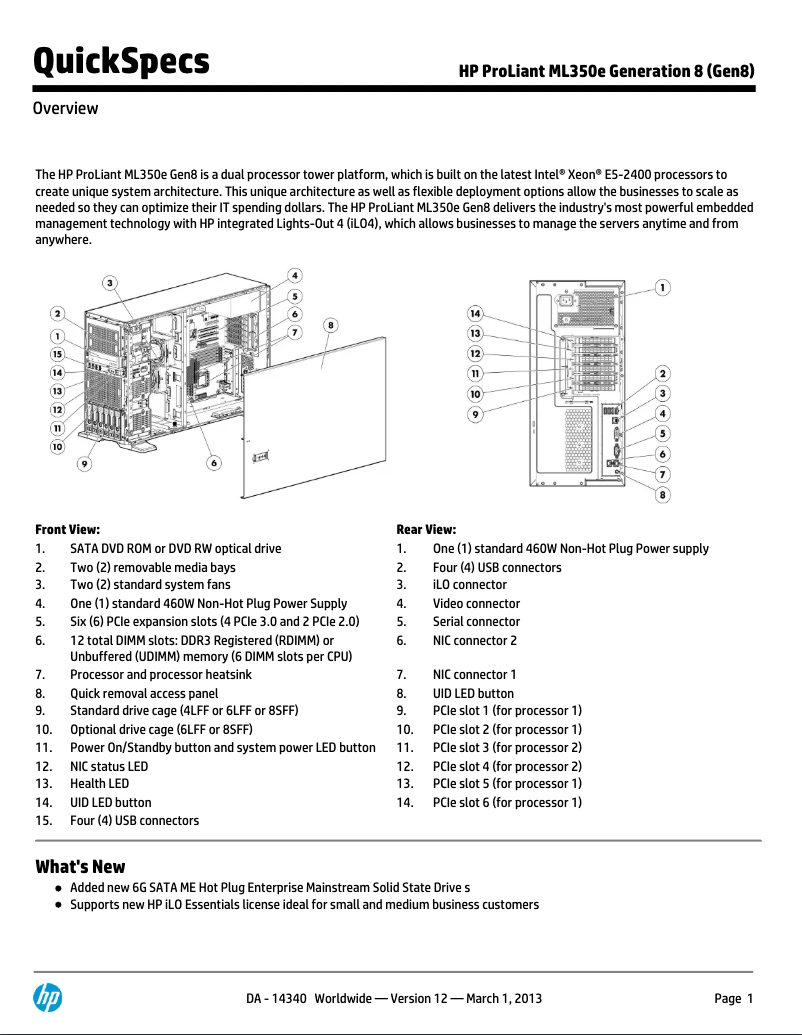 Image de la première page du manuel de l'appareil ProLiant ML350e