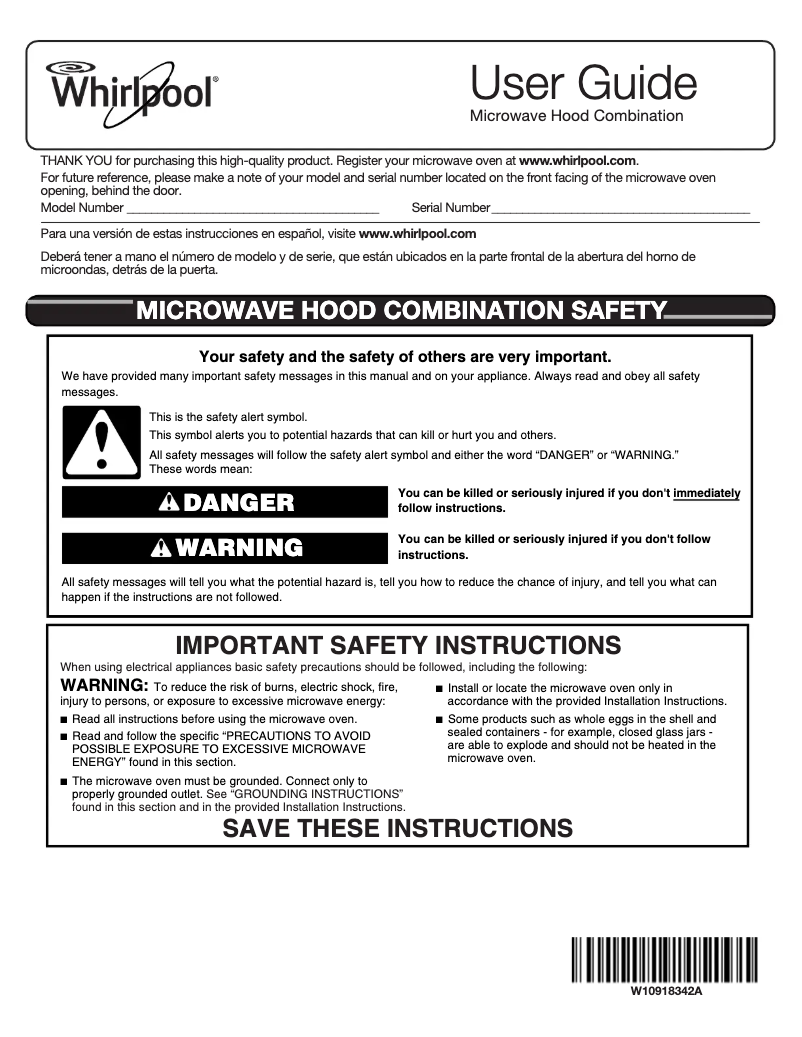 Page 1 de la notice Manuel utilisateur Whirlpool WMH32519HB