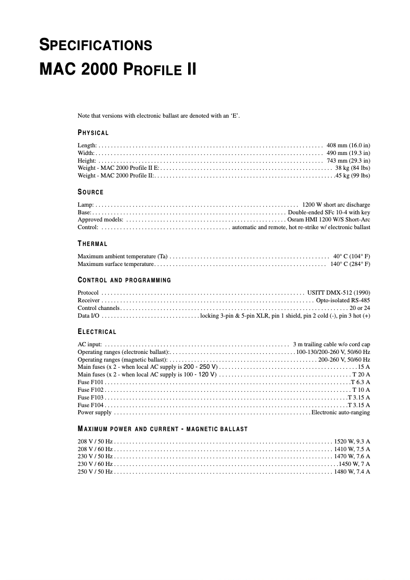 Image de la première page du manuel de l'appareil MAC 2000 Profile II