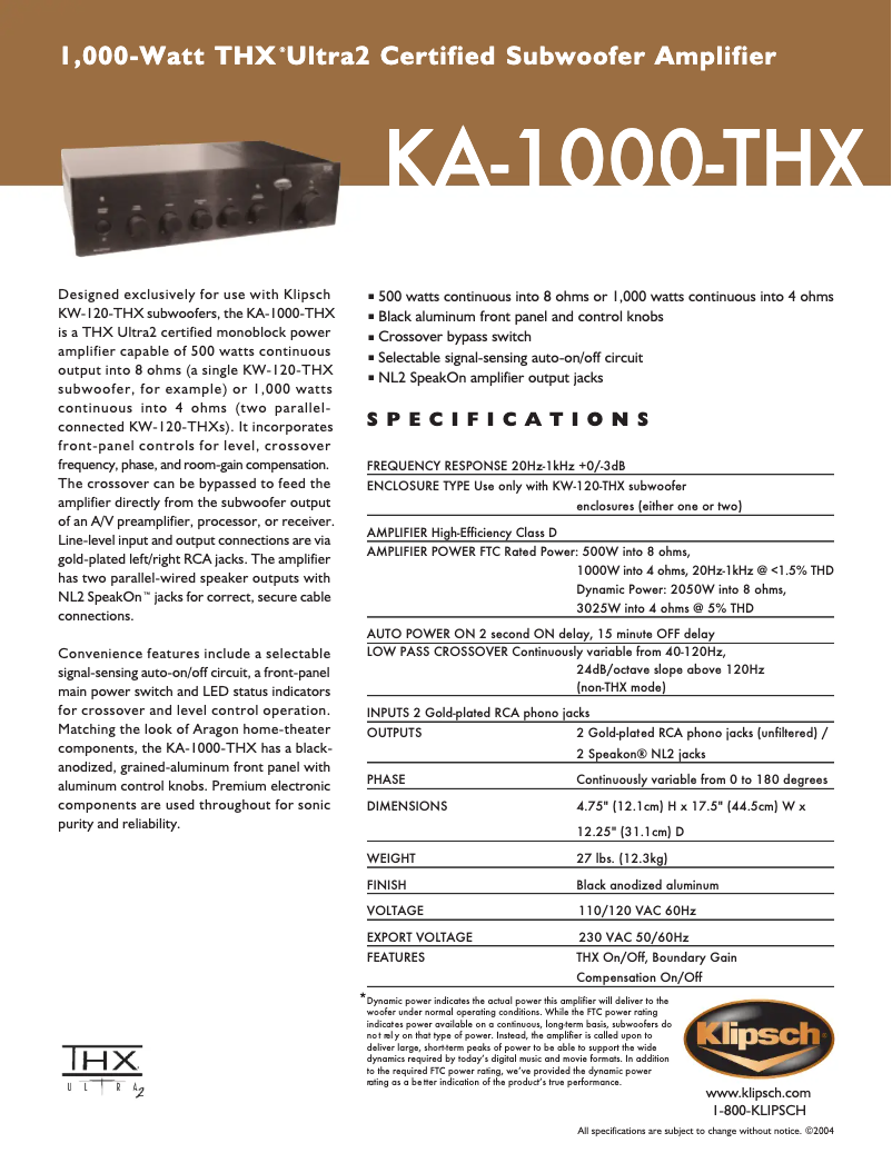 Image de la première page du manuel de l'appareil KA-1000-THX