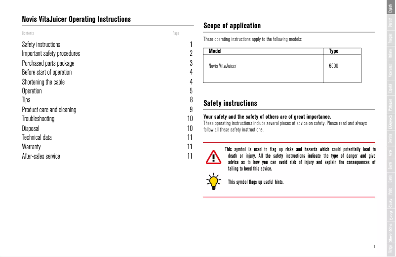 Page 1 de la notice Manuel utilisateur Novis VitaJuicer S2