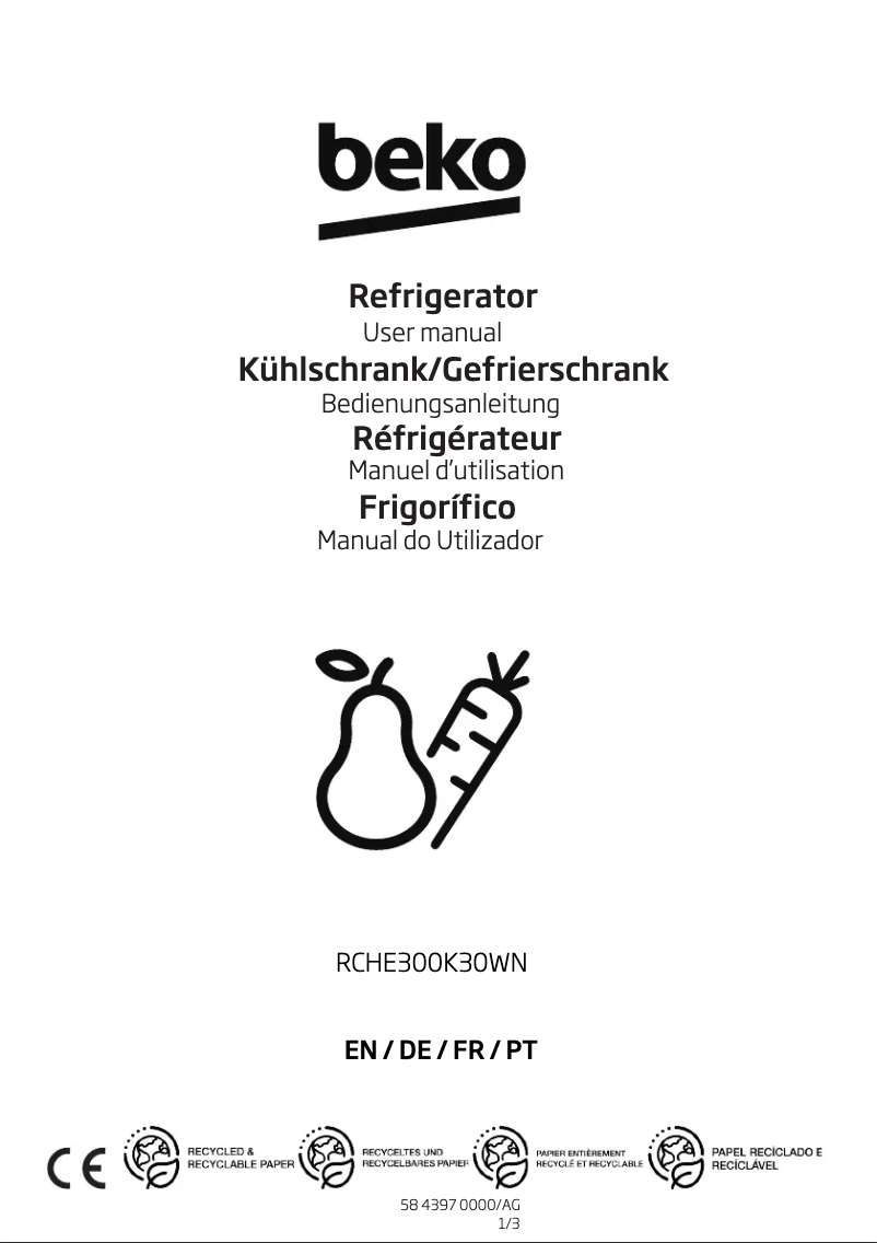 Page n°1 - Manuel utilisateur Beko RCHE300K40WN