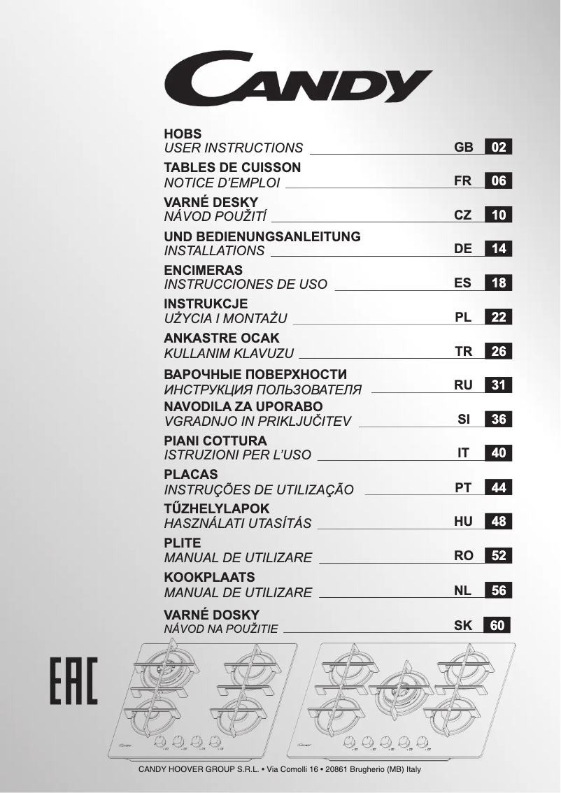 Page n°1 - Manuel utilisateur Candy CVG6DPB