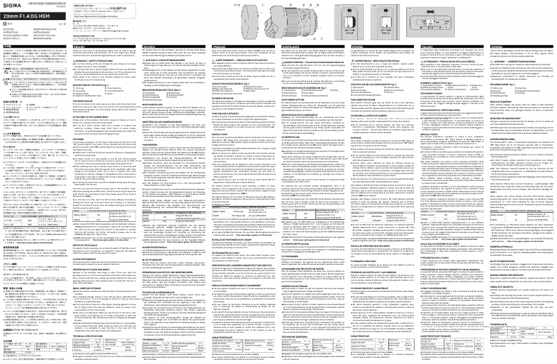 Page 1 de la notice Manuel utilisateur Sigma 20mm F1.4 DG HSM