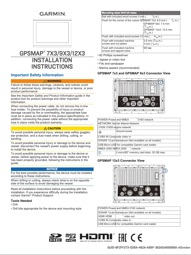 Página 1 del manual Guía de instalación Garmin GPSMap 12x3