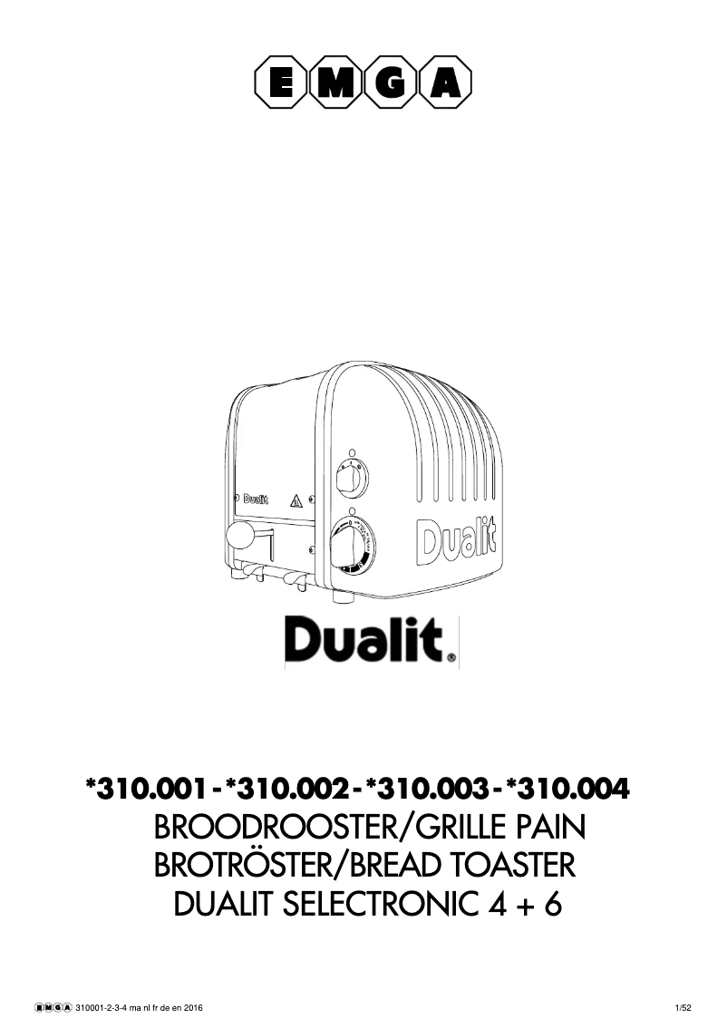 Page 1 de la notice Manuel utilisateur Dualit 310004