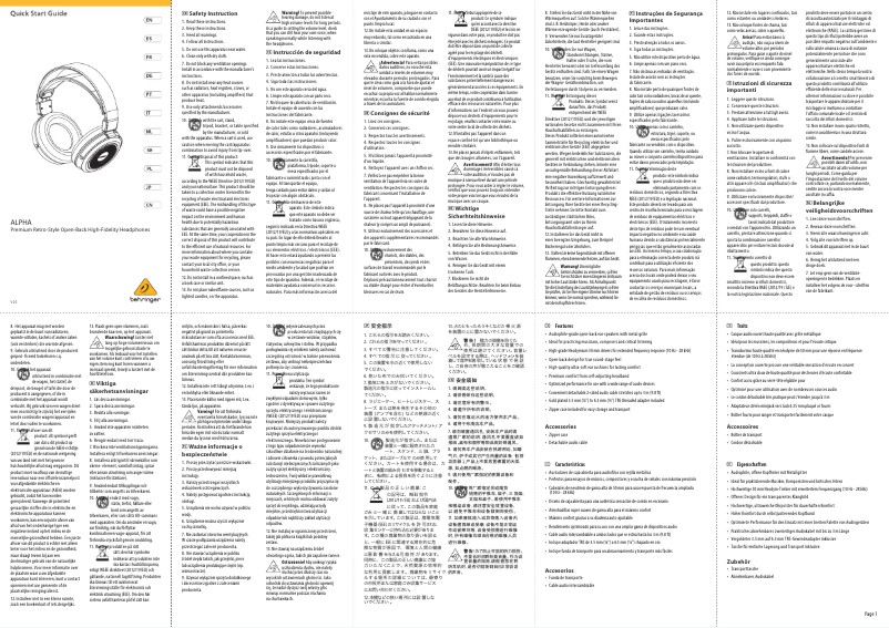 Page 1 de la notice Manuel utilisateur Behringer ALPHA