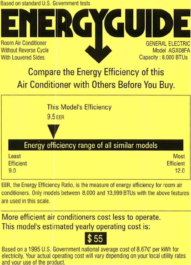 Page 1 de la notice Label énergétique GE AGX08FA