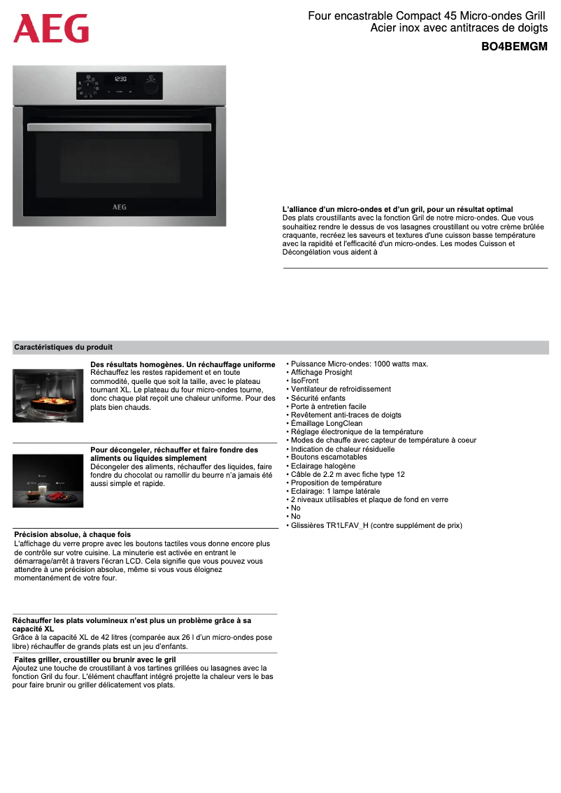 Page n°1 - Fiche technique AEG BO4BEMGM