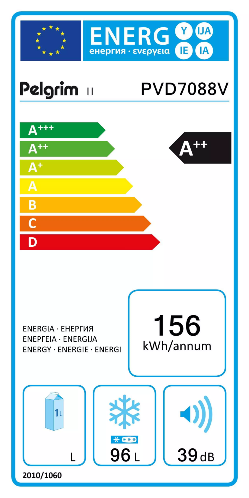 Page 1 de la notice Label énergétique Pelgrim PVD7088V