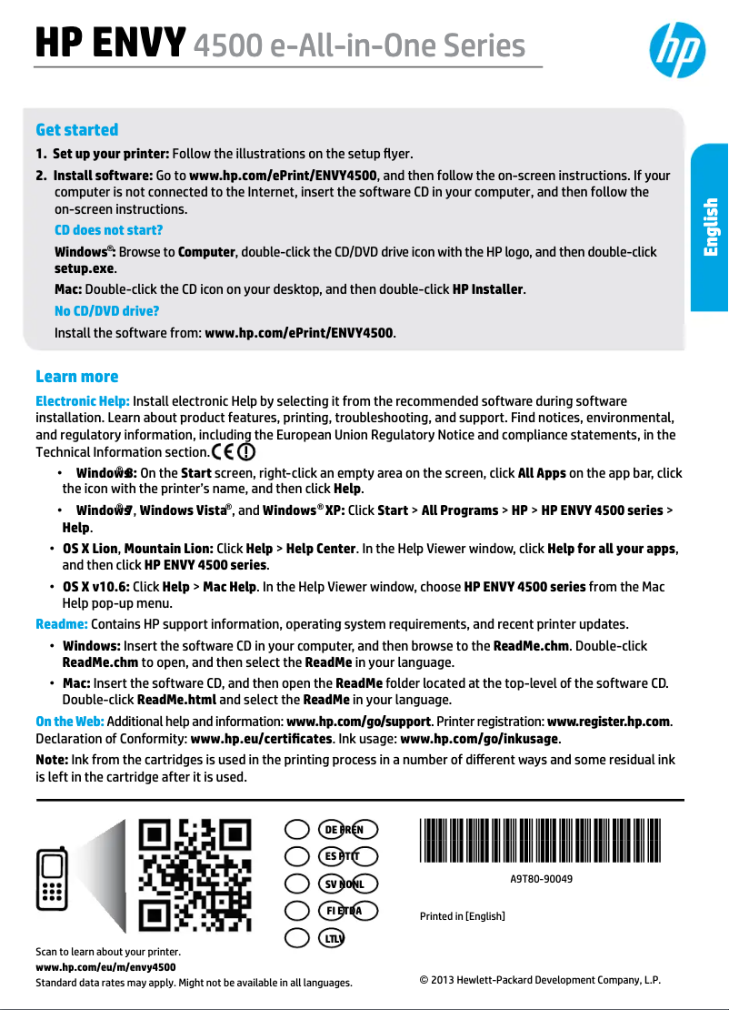 Page n°1 - Manuel utilisateur HP ENVY 4508e