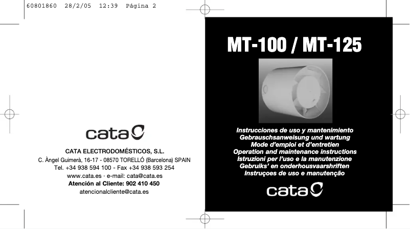 Page 1 de la notice Manuel utilisateur CATA MT-100