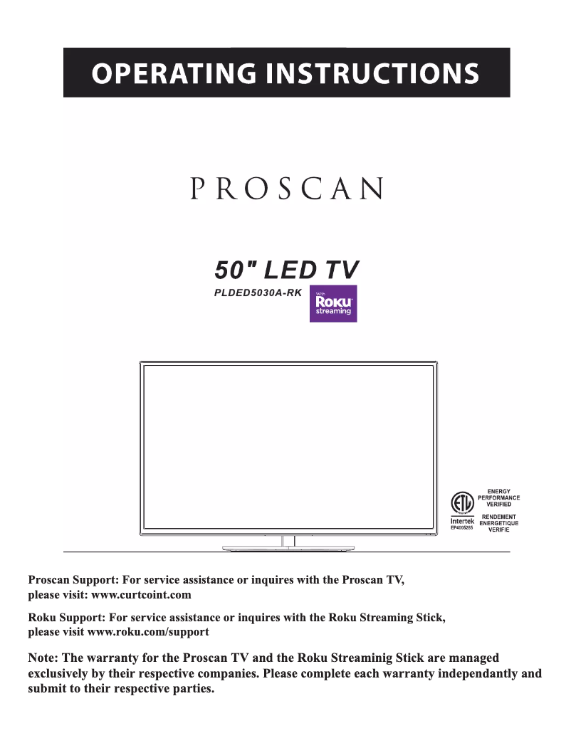 Page n°1 - Manuel utilisateur Proscan PLDED5030A-RK