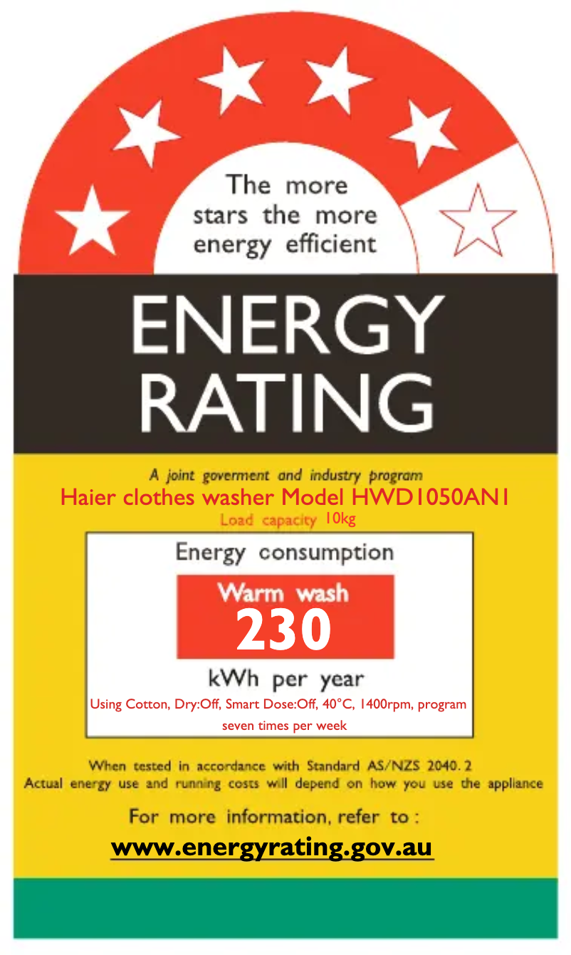 Page 1 de la notice Label énergétique Haier HWD1050AN1