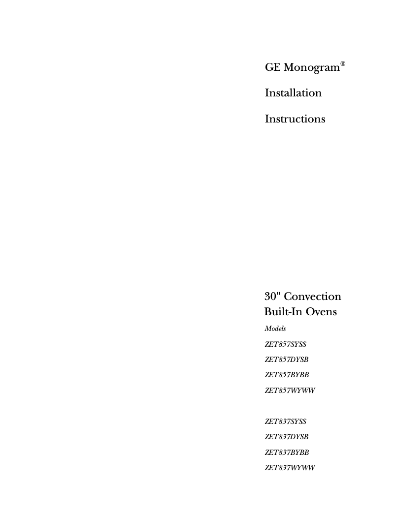 Página 1 del manual Guía de instalación GE ZET837SBSS
