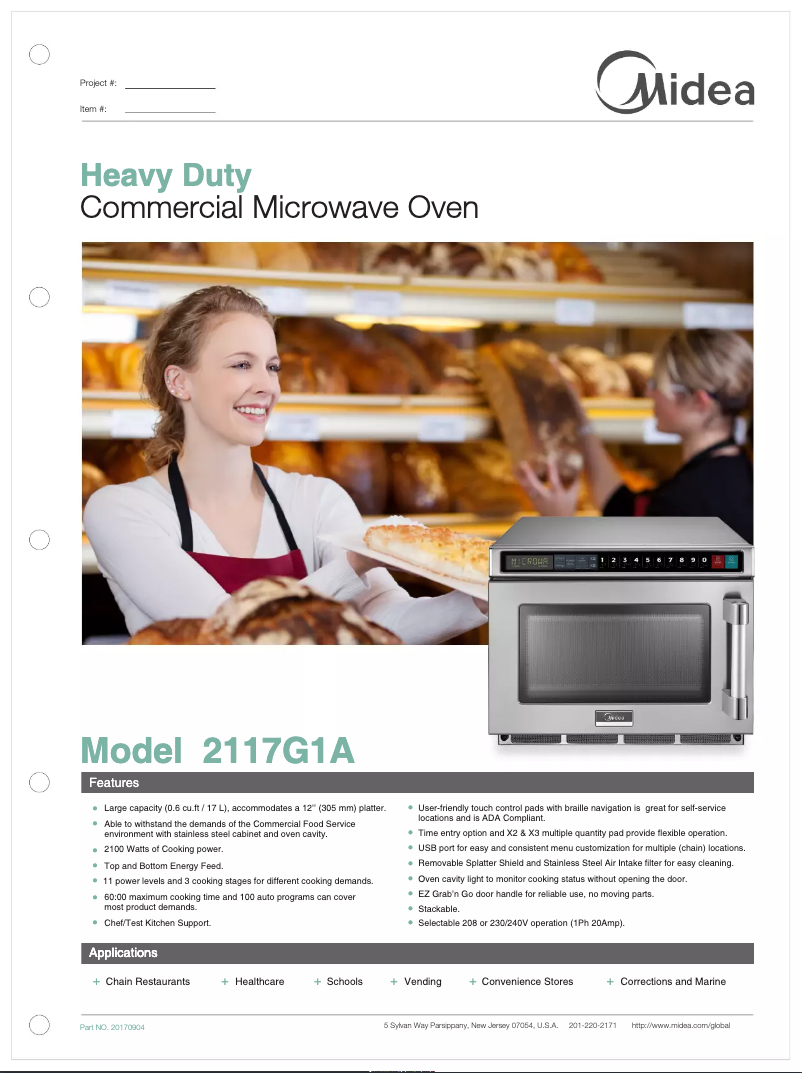 Page 1 de la notice Fiche technique Midea 2117G1A