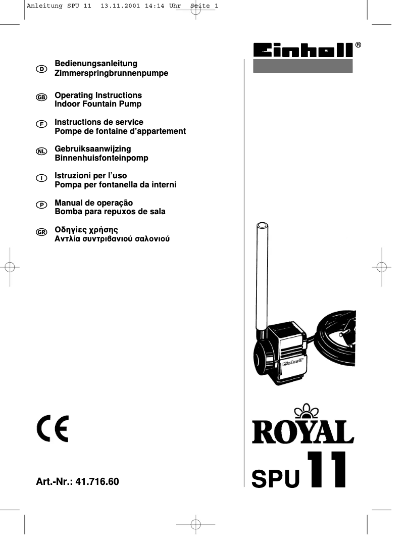 Page 1 de la notice Manuel utilisateur Einhell Royal SPU 11