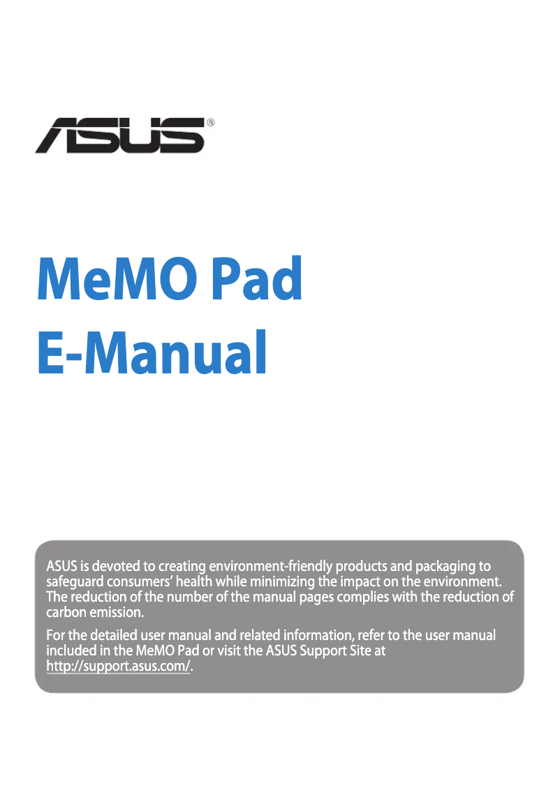 Page n°1 - Manuel utilisateur Asus MeMO Pad ME172V