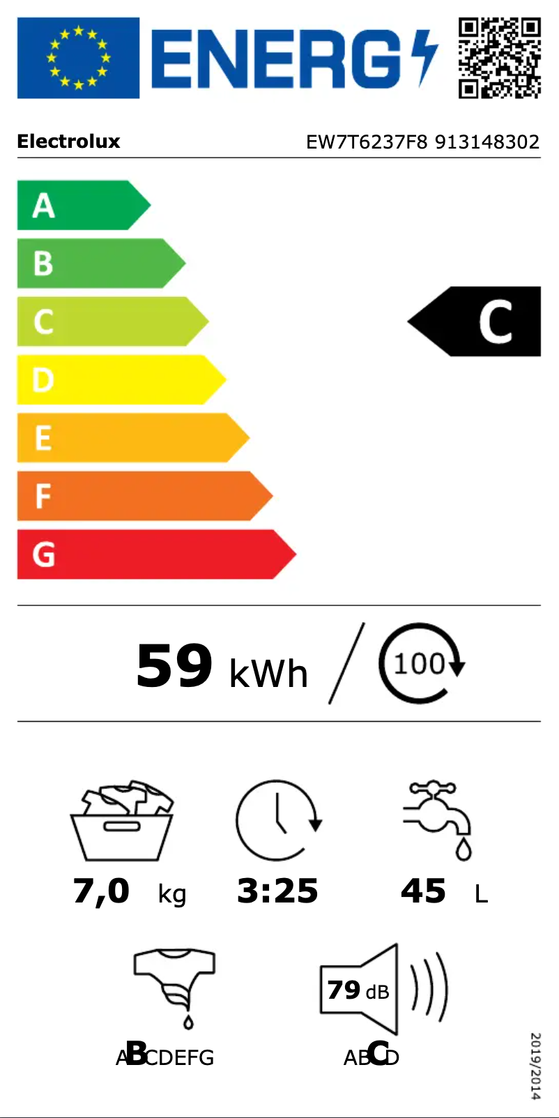 Page n°1 - Label énergétique Electrolux EW7T6237F8