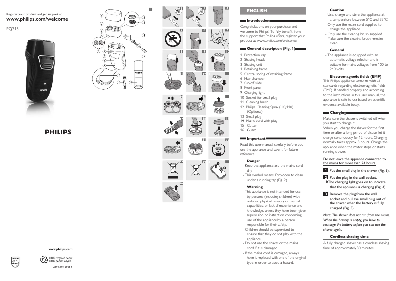 Page n°1 - Manuel utilisateur Philips PQ215