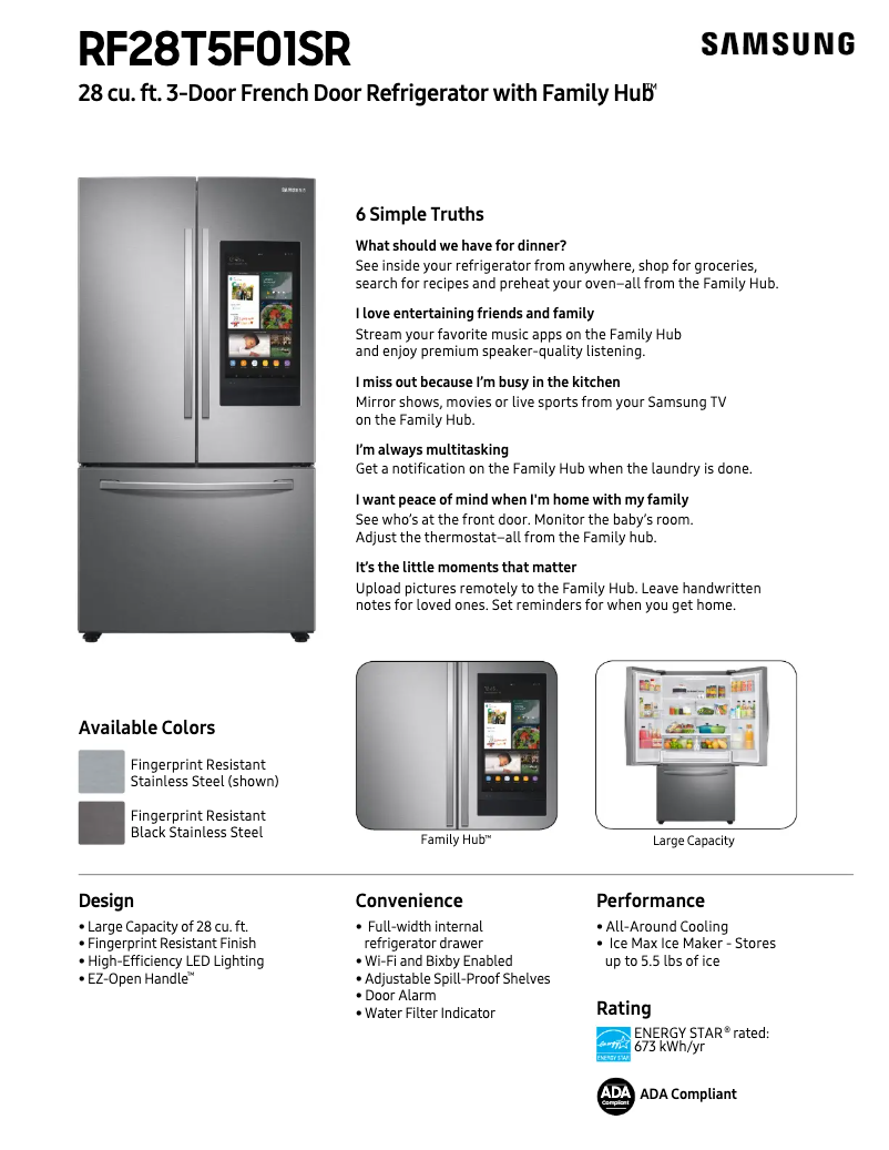 Page n°1 - Fiche technique Samsung RF28T5F01SR