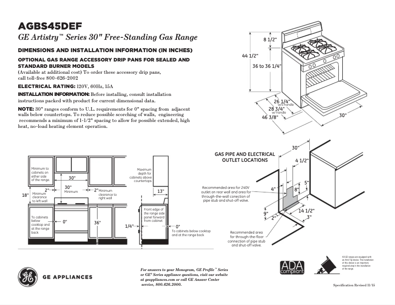 Page n°1 - Fiche technique GE AGBS45DEFBS Artistry