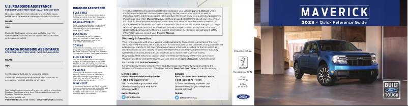 Page 1 de la notice Guide de démarrage rapide Ford Maverick (2023)