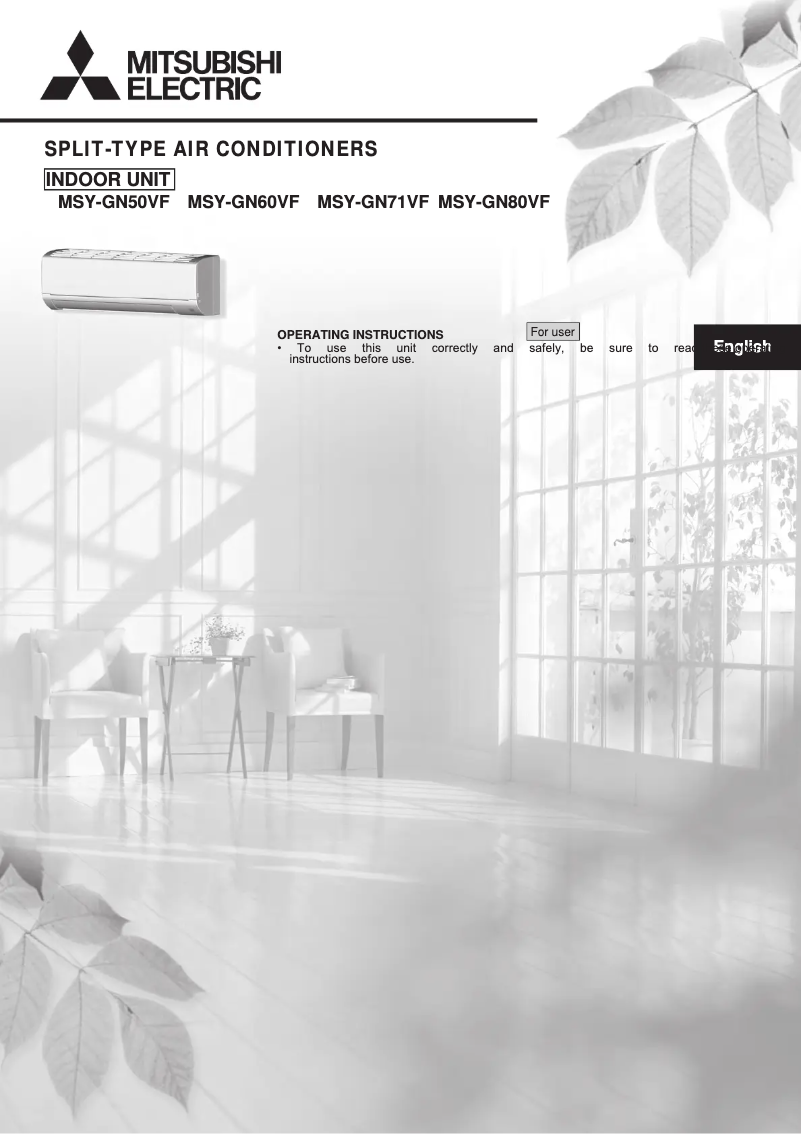 Page 1 de la notice Manuel utilisateur Mitsubishi MSY-GN50