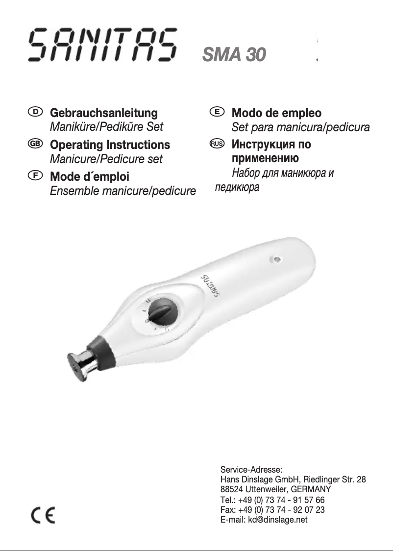 Page n°1 - Manuel utilisateur Sanitas SMA 30