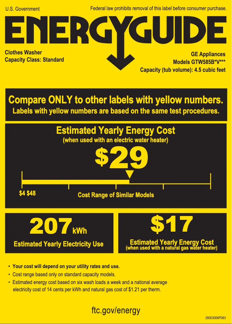 Page n°1 - Label énergétique GE GTW585BSVWS