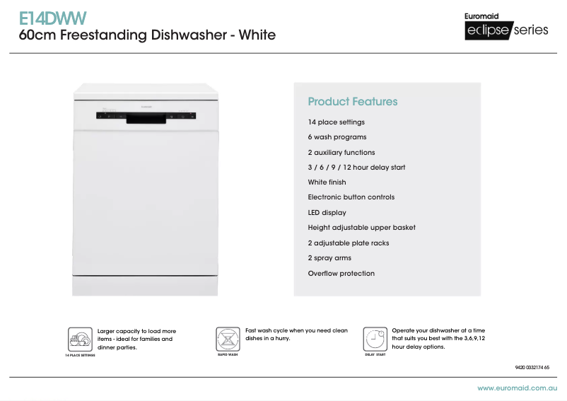 Page 1 de la notice Fiche technique Euromaid E14DWW