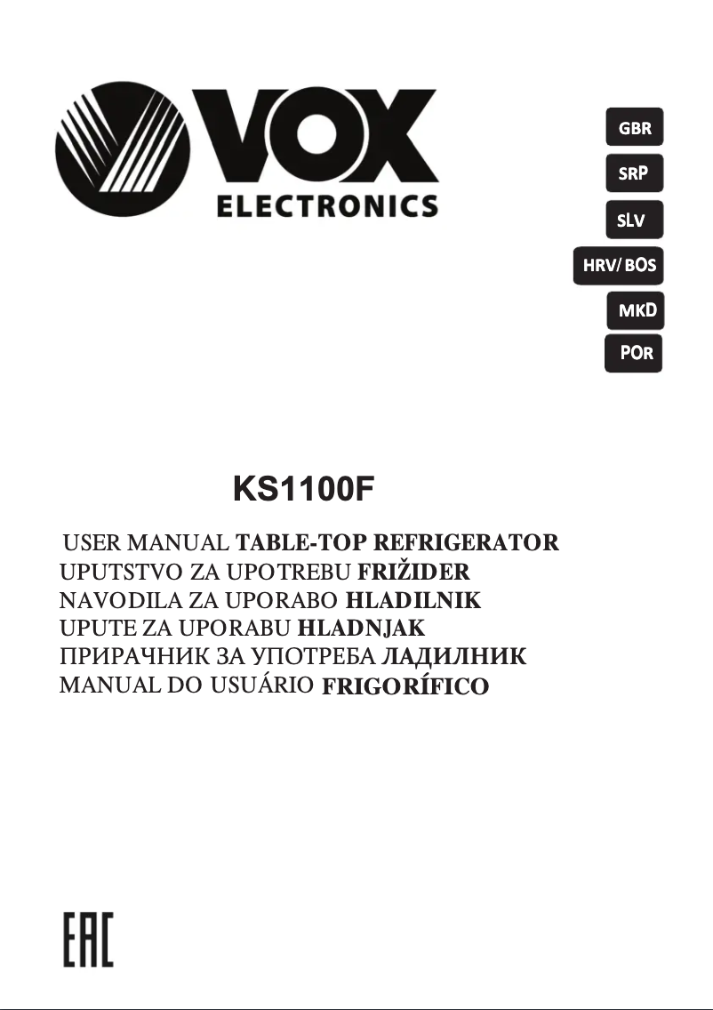 Page 1 de la notice Manuel utilisateur VOX KS 1100 F