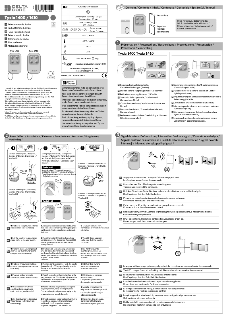 Page 1 de la notice Manuel utilisateur Delta Dore Tyxia 1400