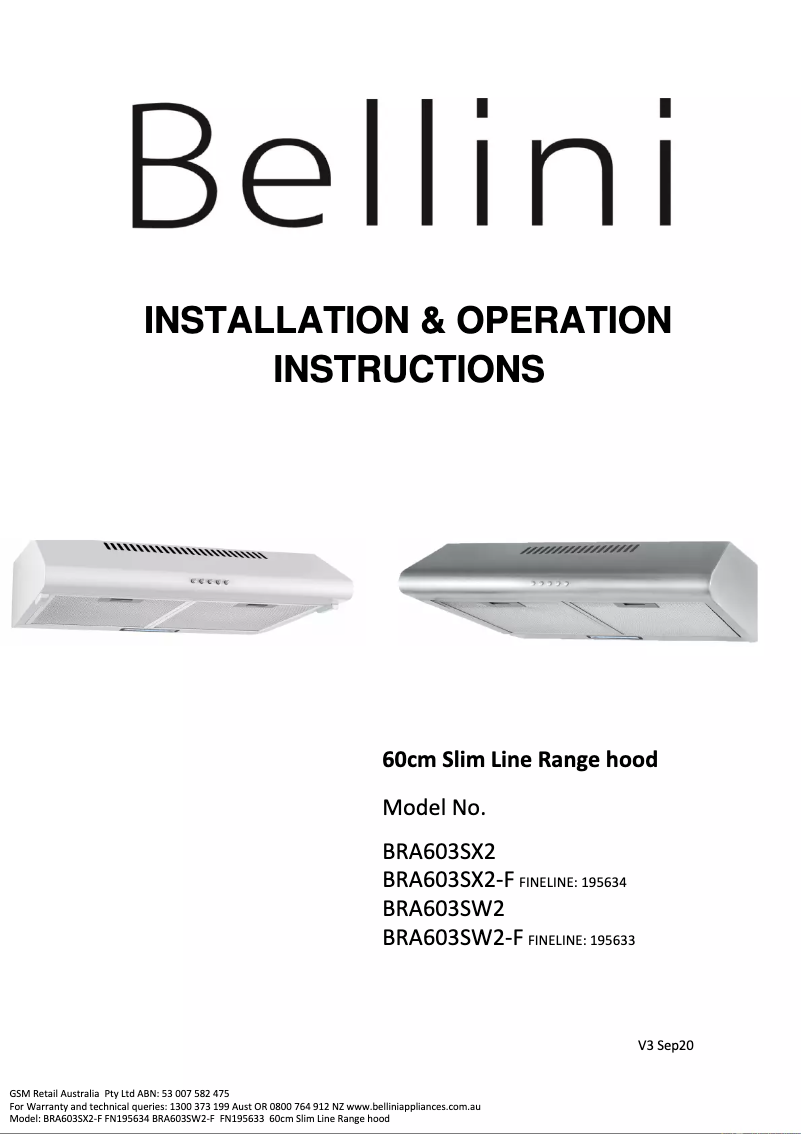 Page n°1 - Manuel utilisateur Bellini BRA603SW2-F