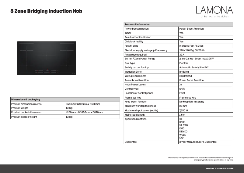 Page 1 de la notice Fiche technique Lamona LAM1951