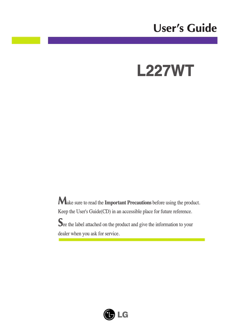 Page n°1 - Manuel utilisateur LG L227WTG