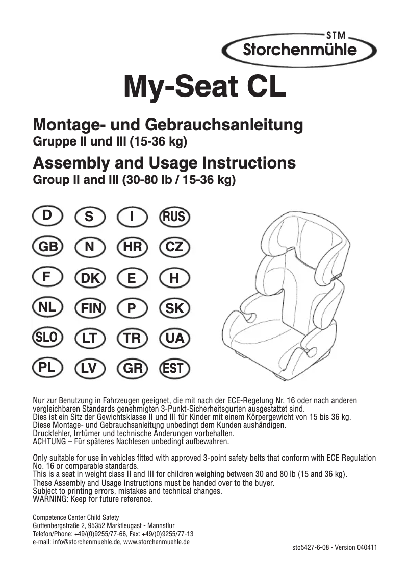 Page 1 de la notice Manuel utilisateur Storchenmuhle My-Seat CL