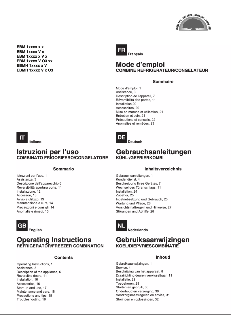 Page 1 de la notice Manuel utilisateur Hotpoint Ariston EBM 18311 V 03 AI