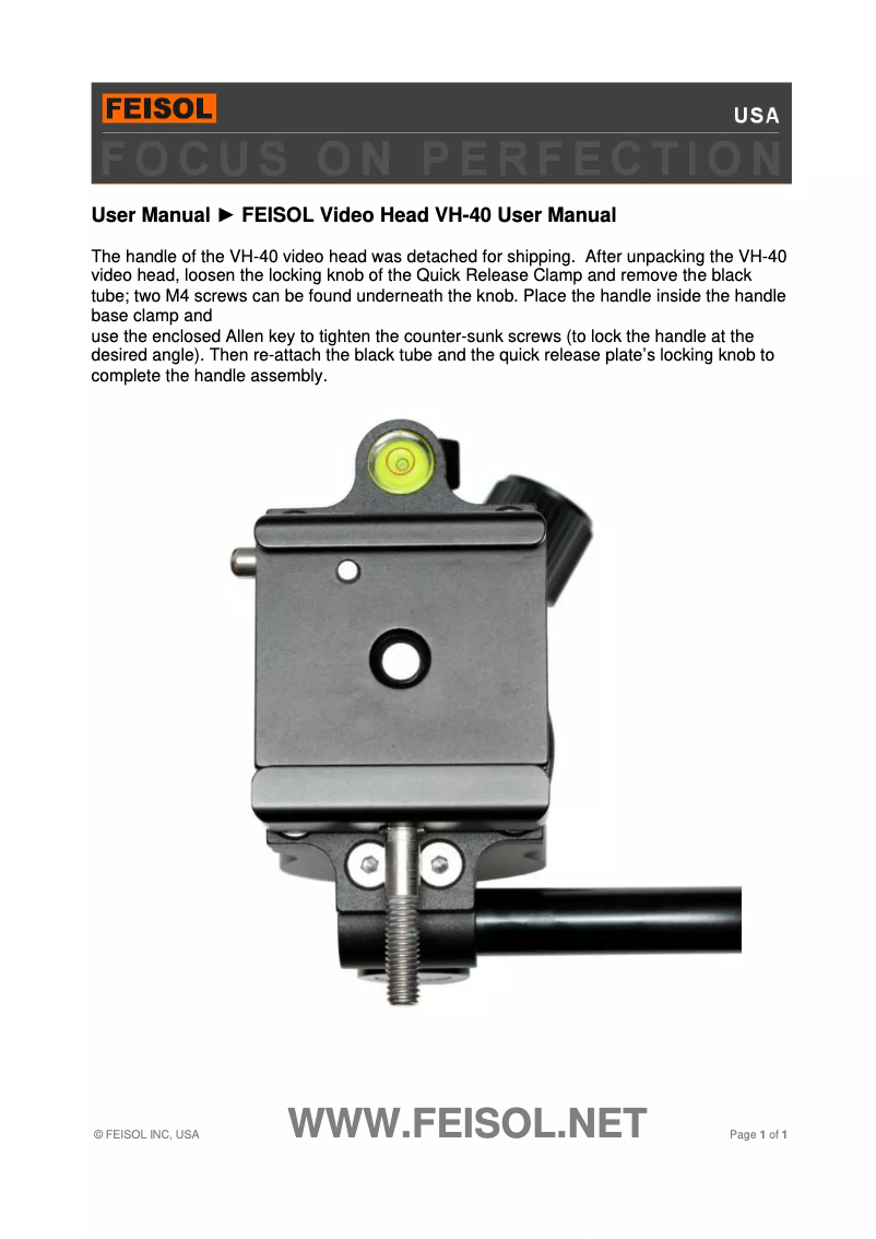 Page n°1 - Manuel utilisateur Feisol VH-60