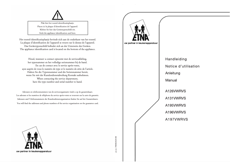 Page 1 de la notice Manuel utilisateur Etna A195VW
